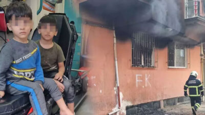 Yangın paniği! Evde mahsur kalan 2 çocuğu mahalleli kurtardı
