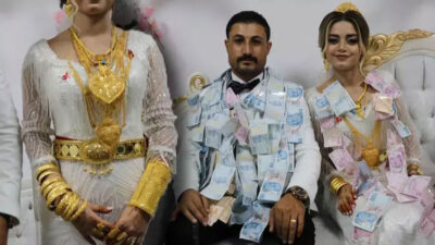 Damadı parayla gelini altınla kapladılar! Takılan paraları 16 kişi saydı, dudak uçuklatan tören