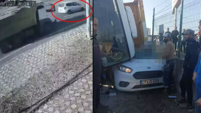 Kamyon aracın üzerine devrildi! Sürücü feci şekilde can verdi