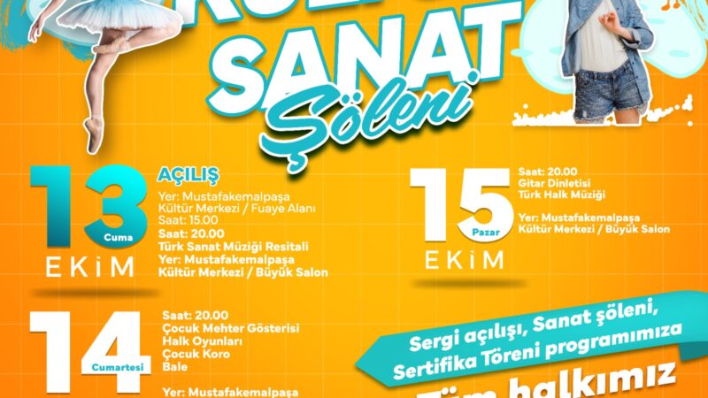 Bursa Mustafakemalpaşa’da kültür sanat şöleni yaşanacak Yeteneklerini keşfetmek için Mustafakemalpaşa Belediyesi’nin kurslarına katılan yüzlerce kursiyer, kültür