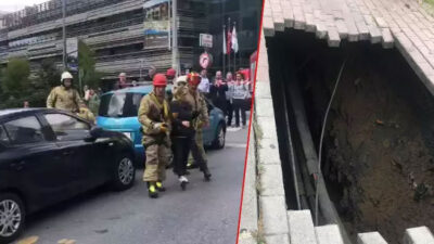 Kaldırım çöktü, yolda yürüyen kadın içine düştü