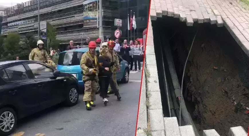 Kaldırım çöktü, yolda yürüyen kadın içine düştü