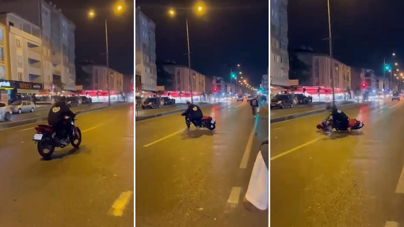 Bursa’da motosikletiyle drift atmak isteyen bir sürücü yan yattı. "Kazanın