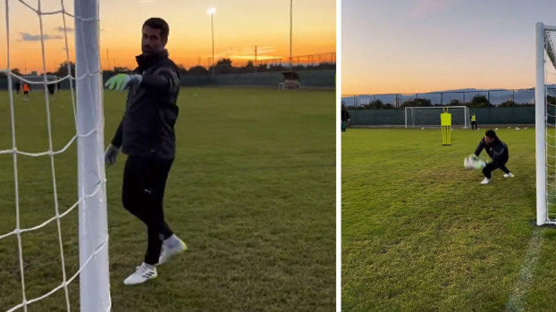 Volkan Demirel eski günlerine döndü Atakaş Hatayspor Teknik Direktörü Volkan Demirel, takımının antrenmanında kaleye geçti.