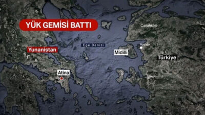 Midilli açıklarında 14 kişiyi taşıyan gemi battı