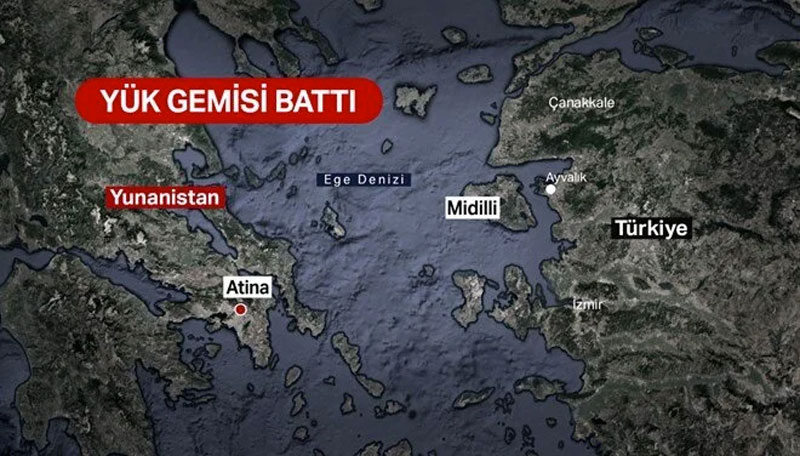 Midilli açıklarında 14 kişiyi taşıyan gemi battı