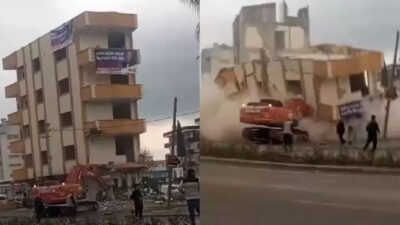 Mersin’de 5 katlı bina 3 saniyede yerle bir oldu!