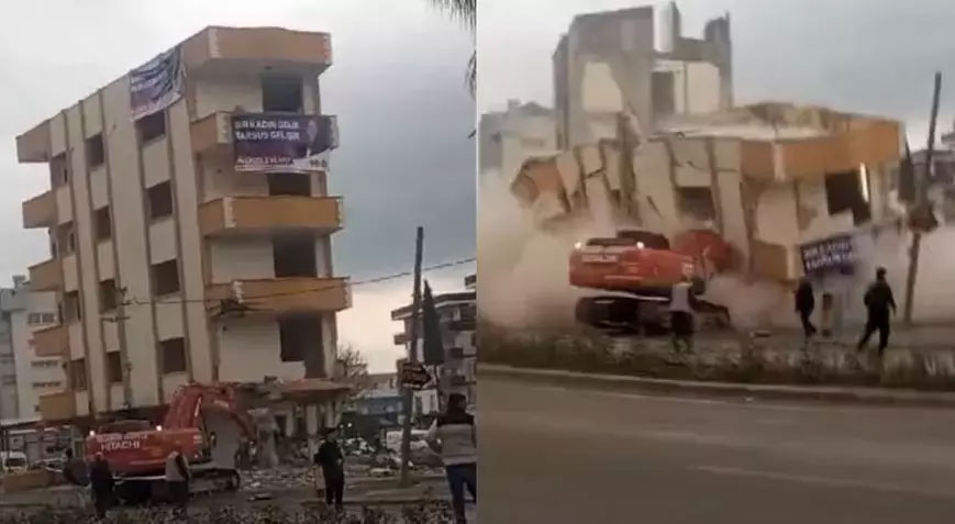 Mersin’de 5 katlı bina 3 saniyede yerle bir oldu!