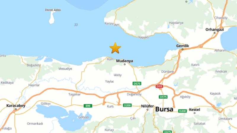 Mudanya açıklarında 3,2 büyüklüğünde bir deprem meydana geldi. Deprem, Bursa'nın