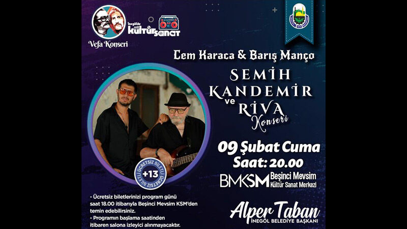 İnegöl’de Cem Karaca ve Barış Manço için vefa konseri İnegöl Belediyesi, rock müziğin efsaneleri Cem Karaca ve Barış Manço