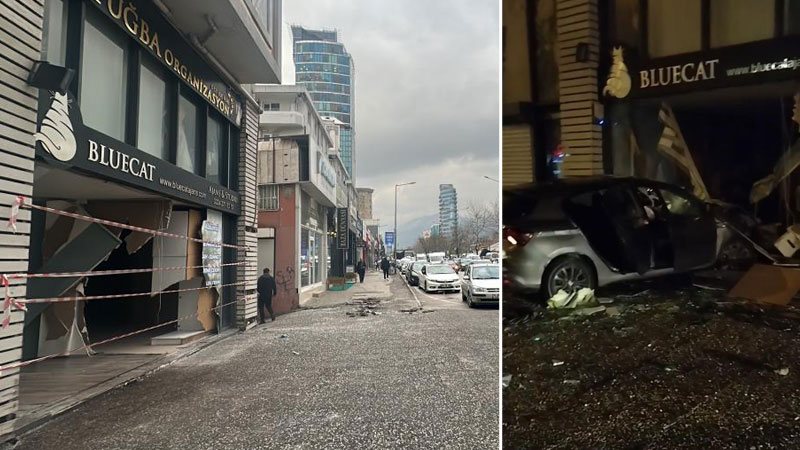 Bursa’da kontrolden çıkan otomobil dükkana girdi