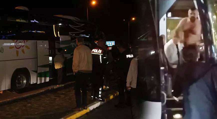 Dehşet anları! Yolcu, kırdığı soda şişesi ile muavini rehin aldı