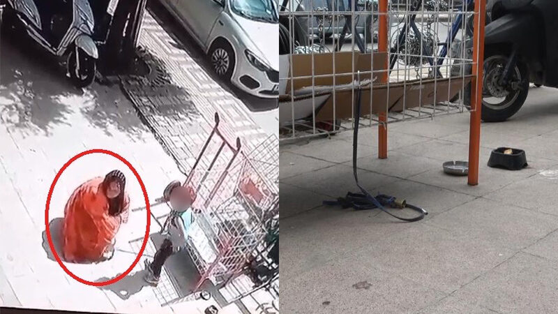 Bursa’da bir kadın, hava alsın diye dükkanın önüne bağlanan köpeği