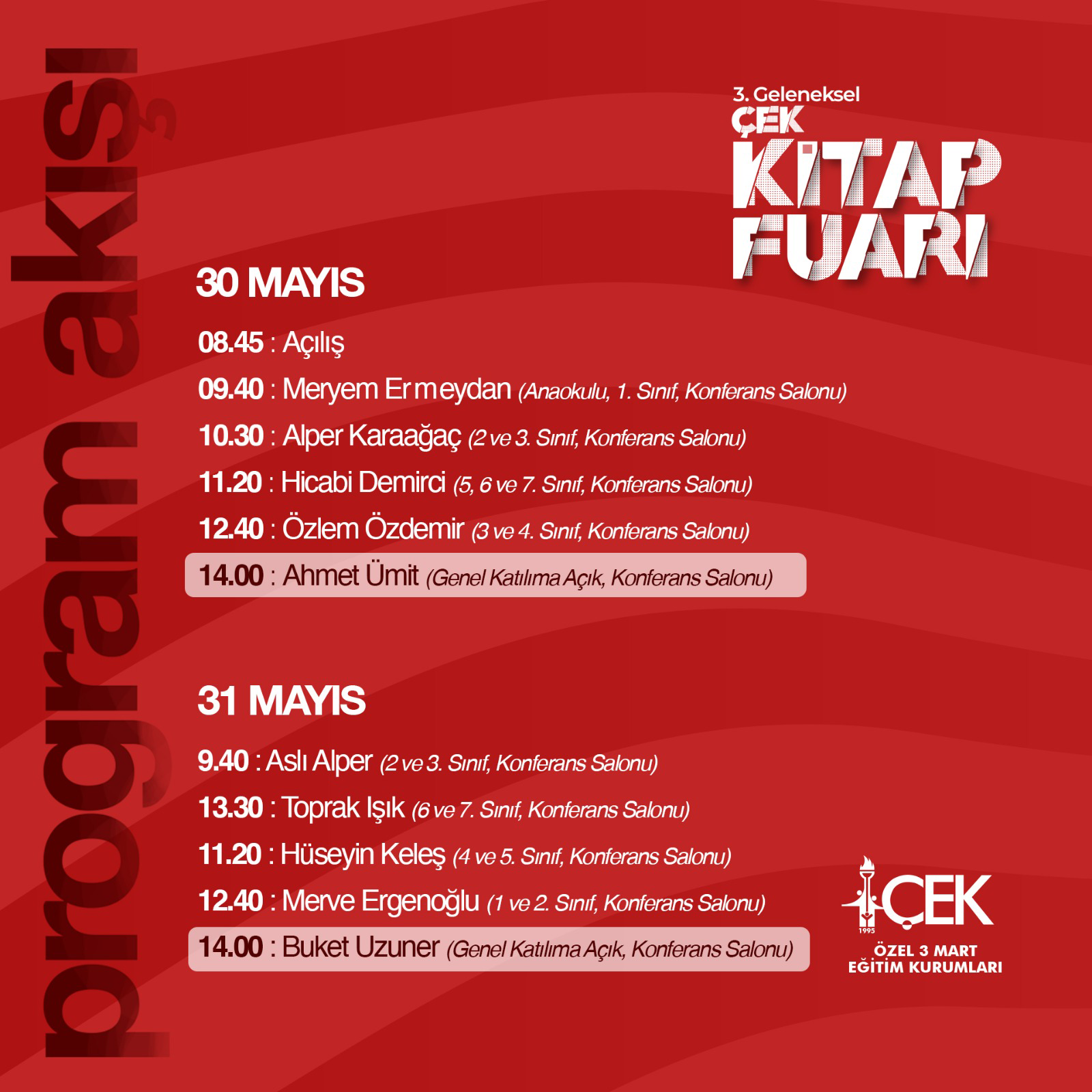 Bursa'da 3. ÇEK Kitap Fuarı yarın başlıyor 1 PROGRAM
