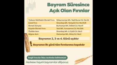 Bursa’nın bu ilçesinde Kurban Bayramı’nın nöbetçi fırınları belli oldu