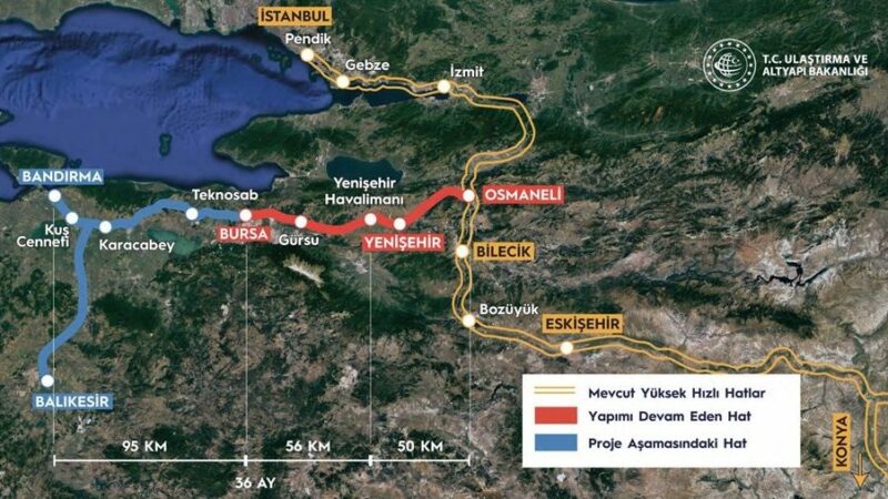 Ulaştırma ve Altyapı Bakanı Abdulkadir Uraloğlu, "106 kilometrelik Osmaneli-Bursa arasındaki