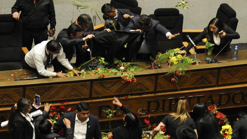 Mecliste domatesli saldırı: Başkanı konuşturmadılar