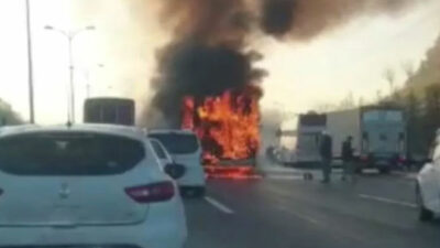 Otobüs alev topuna döndü! Film sahnesi gibi…