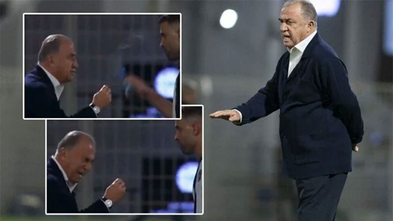 Fatih Terim taktik anlatırken oyuncusu yüzüne su fırlattı