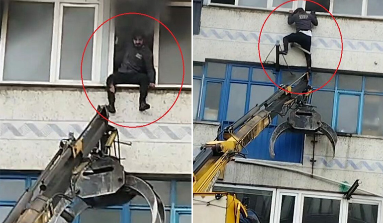 Bursa’da korku dolu anlar! Vinç ile kurtarıldı