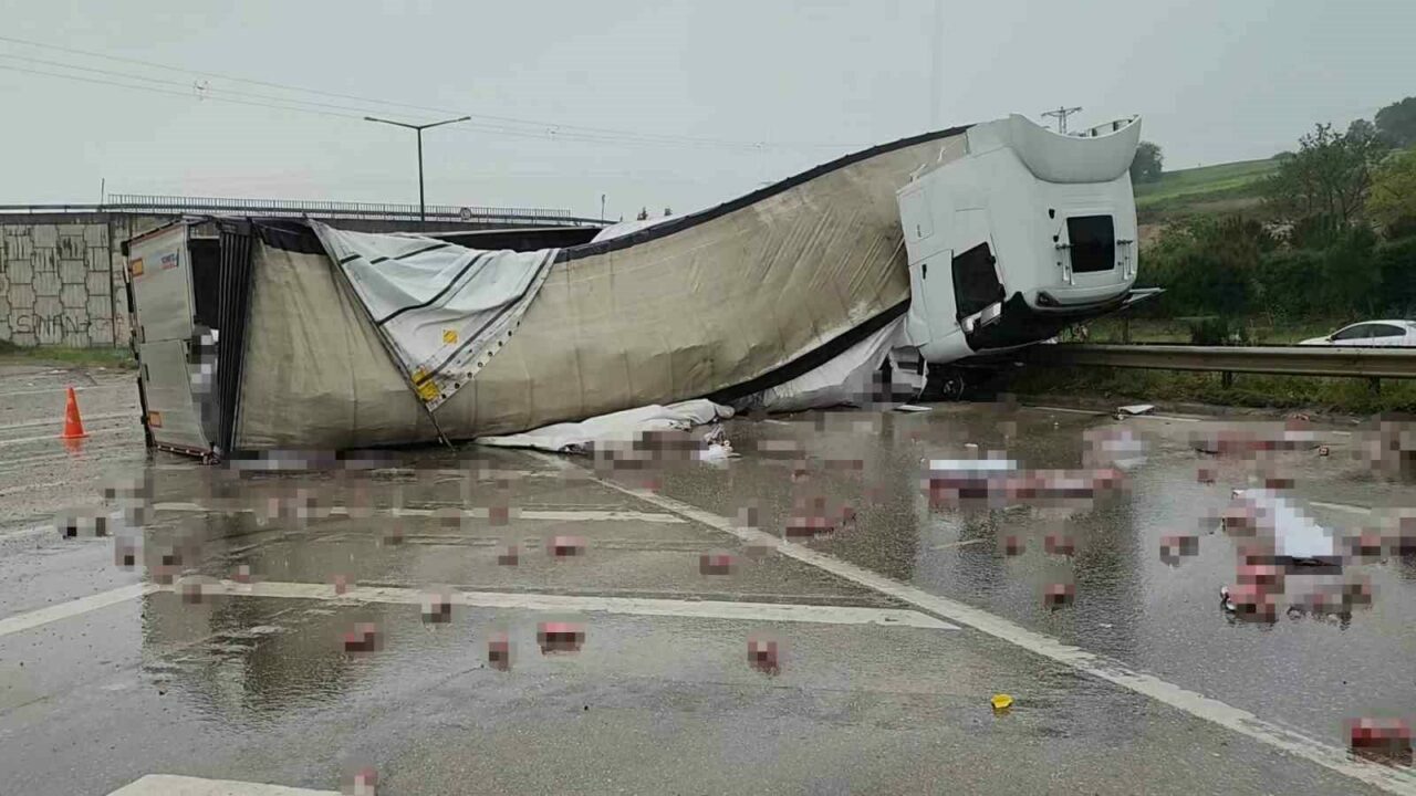 Bursa’da alkol yüklü TIR devrildi