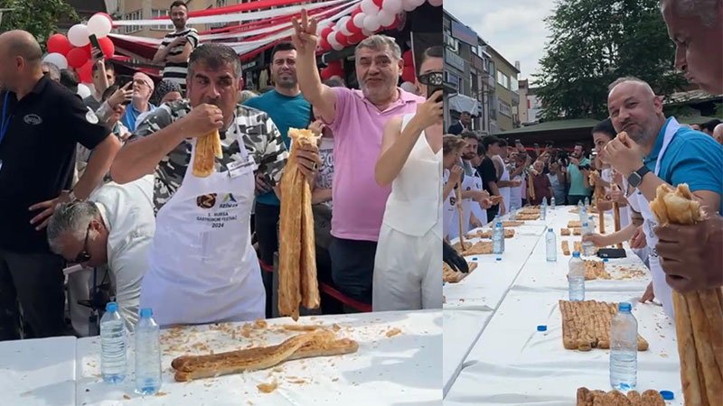 Bursa’da Börek Festivali: 5 dakikada 11 metrelik böreği yedi