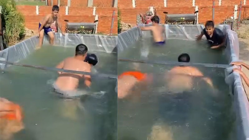 Bursa’da çocukların kamyon kasasında havuz keyfi