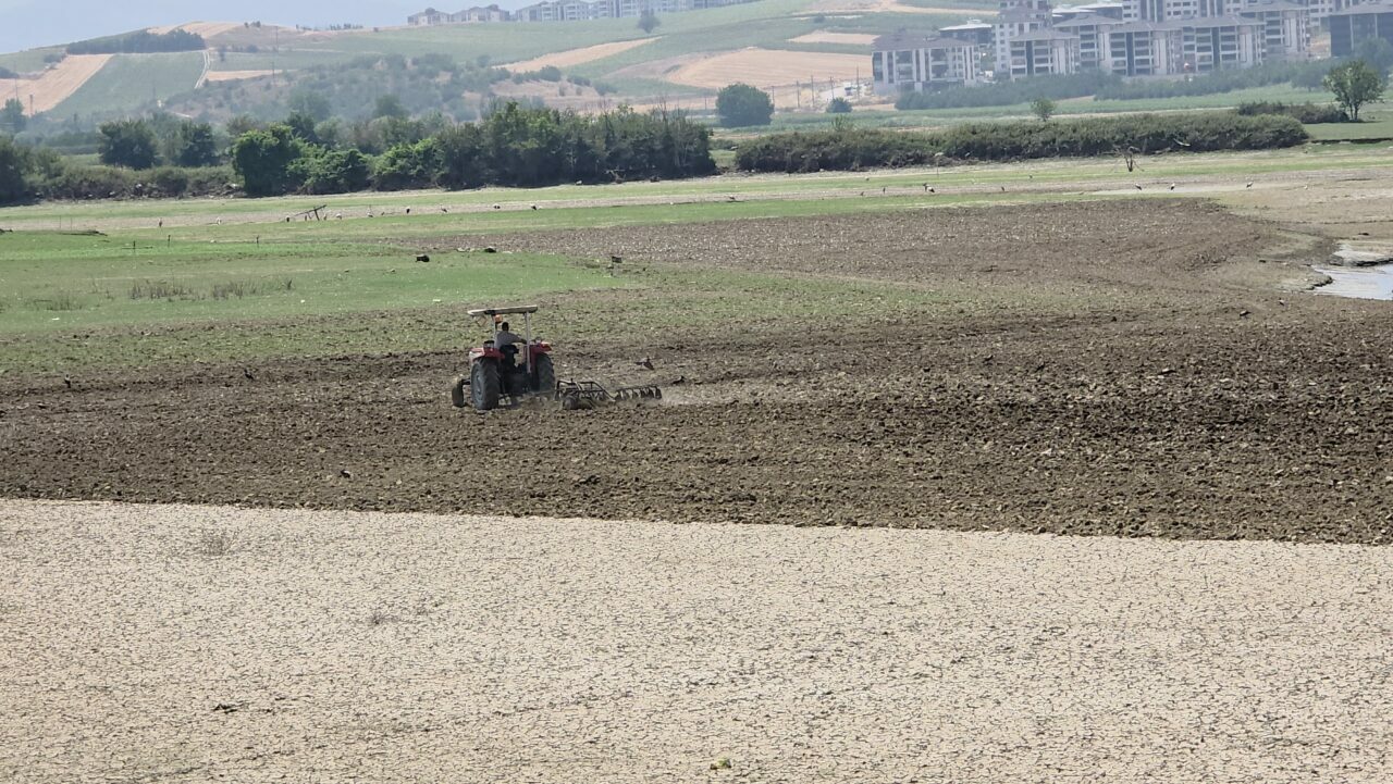 Bursa’da 7 aydır su tutmayan gölet alanında tarımsal üretim Bursa’da 7 aydır su tutmayan gölet alanında tarımsal üretim