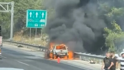 Otoyoldaki yangın ormana sıçradı