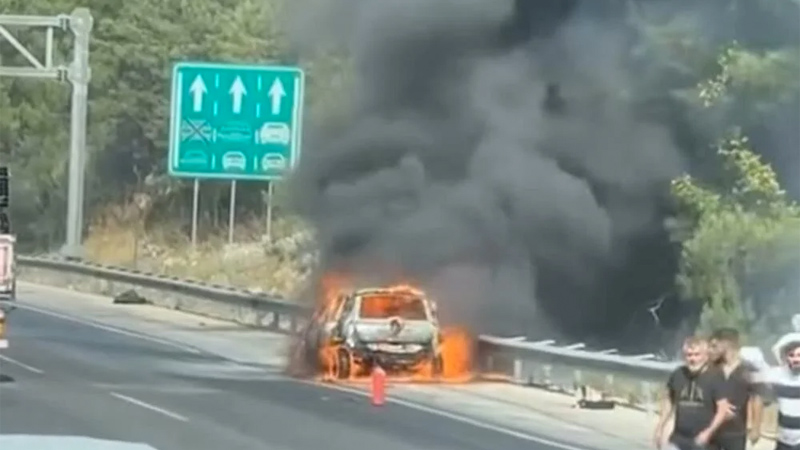 Otoyoldaki yangın ormana sıçradı