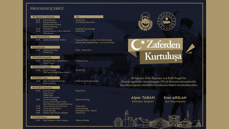 İnegöl’de 30 Ağustos Zafer Bayramı’yla başlayıp 6 Eylül İnegöl’ün düşman