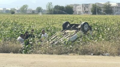 Bursa’da feci kaza: Tarlaya uçtu
