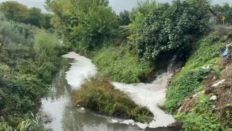 Bursa Orhangazi’de, Marzim Sanayi Bölgesi yakınlarından geçen Karsak Deresi’ne karışan