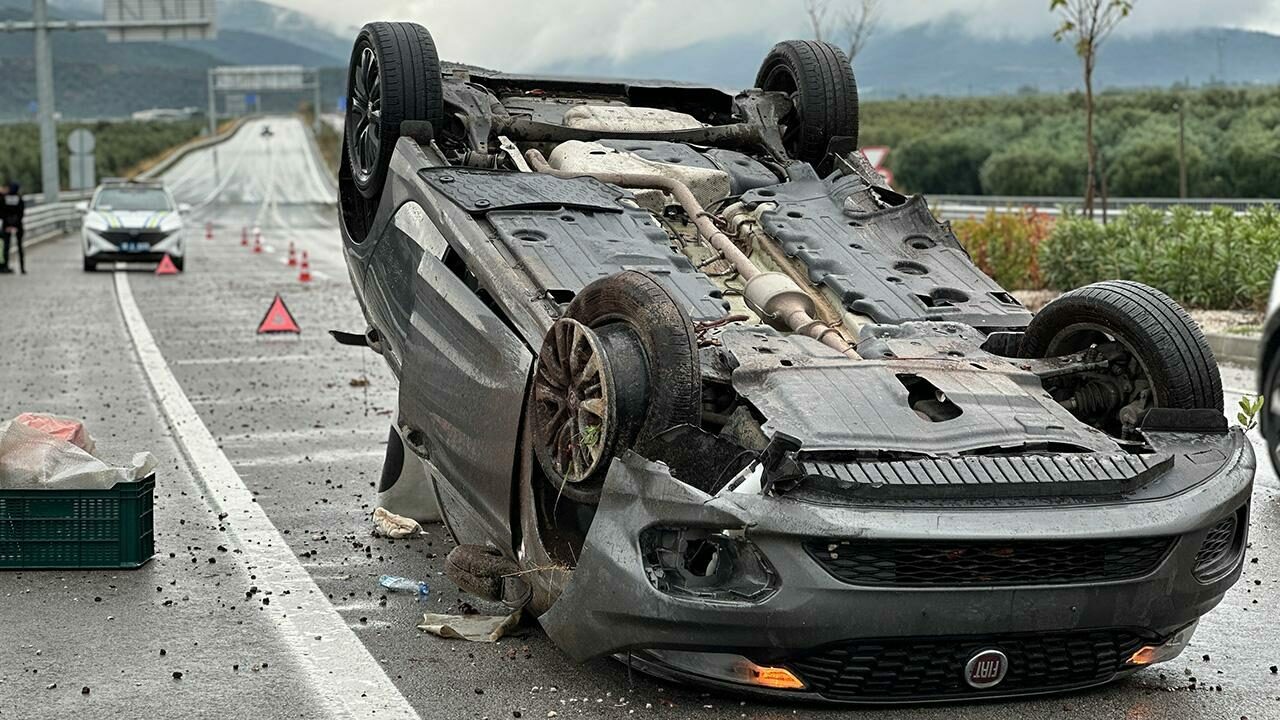Bursa’da takla atan araçtan mucize kurtuluş