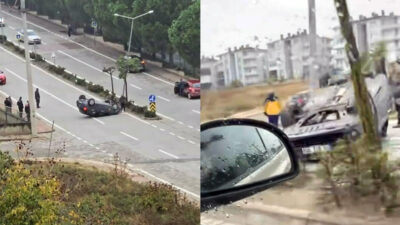 Bursa’da otomobil takla attı