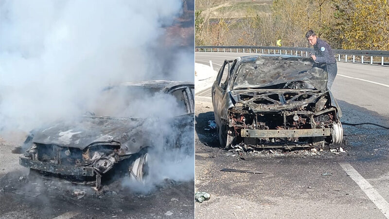 Bursa’da seyir halindeki otomobil yandı