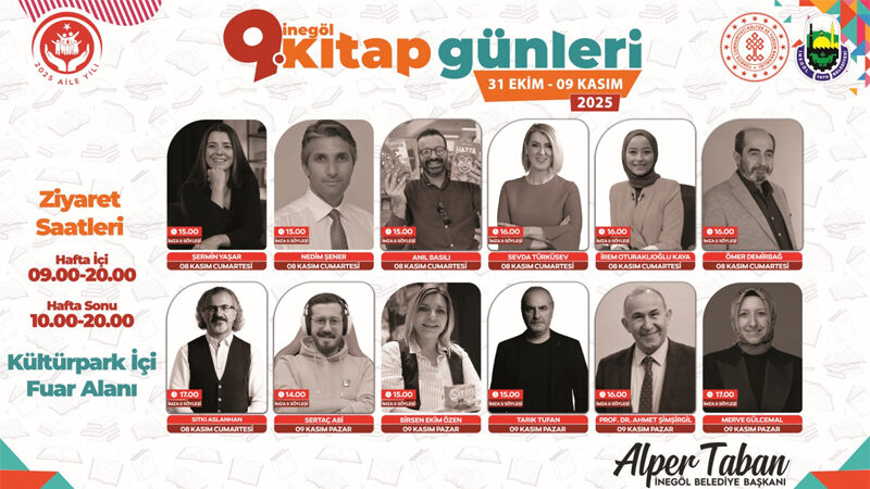İnegöl Kitap Günleri hafta sonu 12 muhteşem yazarı konuk edecek İnegöl Belediyesi’nin düzenlediği 9. İnegöl Kitap Günleri 9 Kasım’a kadar