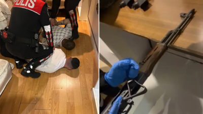 Otel odasına baskın! Yatağın altından cephanelik çıktı