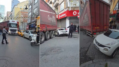 Manevra yapan TIR caddeyi birbirine kattı