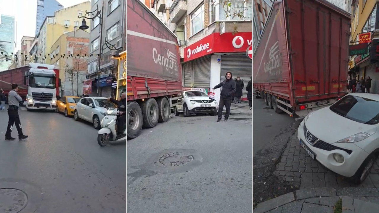 Manevra yapan TIR caddeyi birbirine kattı