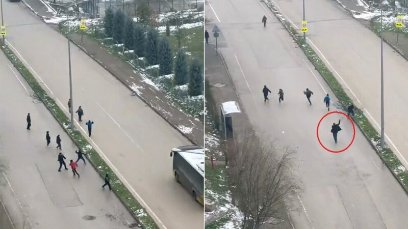 Bursa’nın İnegöl ilçesinde özel halk otobüsü şoförü, araca kar topu