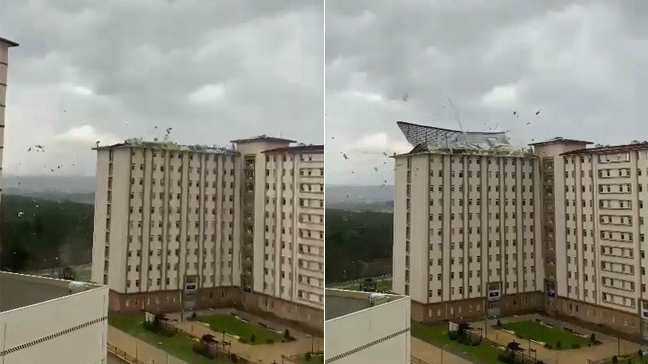 Bursa’da yurdun çatısı böyle uçtu! Bursa’da yurdun çatısı böyle uçtu!