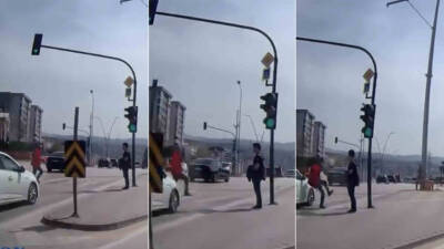 Bursa’nın Nilüfer ilçesinde yayalara kırmızı ışık yanarken yola atlayan bir