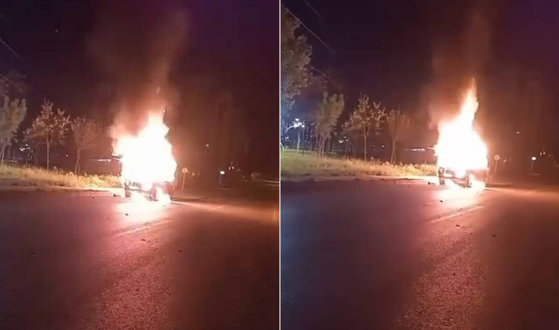 Bursa’da park halindeki otomobil, gece saatlerinde alevlere teslim oldu. İtfaiye