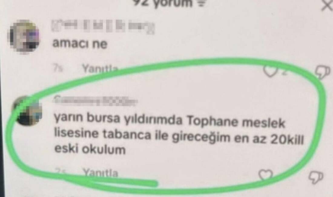 Bursa’da bir okulun ismini vererek saldırı planladığını yazan kullanıcının mesajı