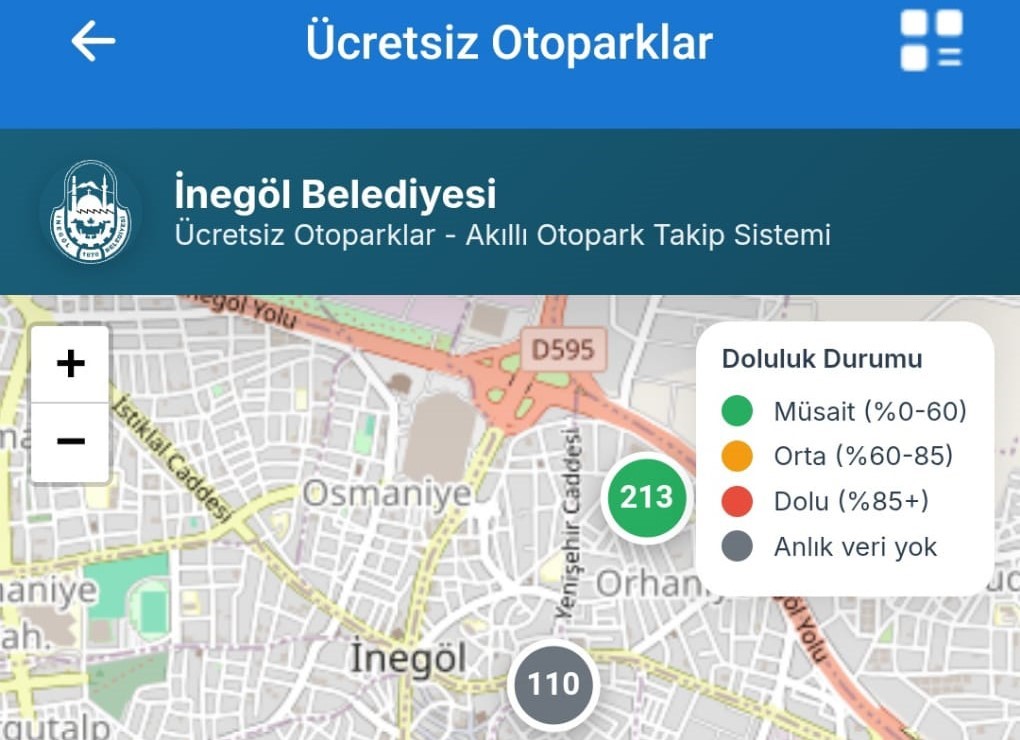 Bursa'nın o ilçesinde hayatı kolaylaştıracak yenilik! 1 inegolde ucretsiz otoparklarin anlik doluluk orani artik cebinizde be0e87bff988