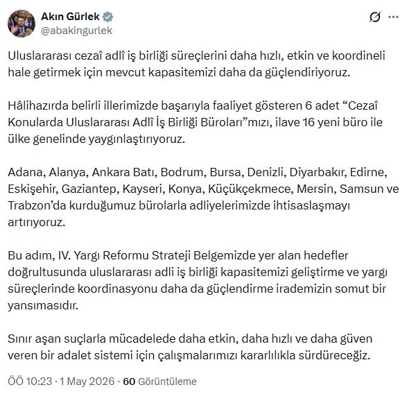Bakan Gürlek açıkladı! Bursa için önemli karar 1 adalet bakanligindan 16 yeni uluslararasi adli is birligi burosu 02c42b97f724