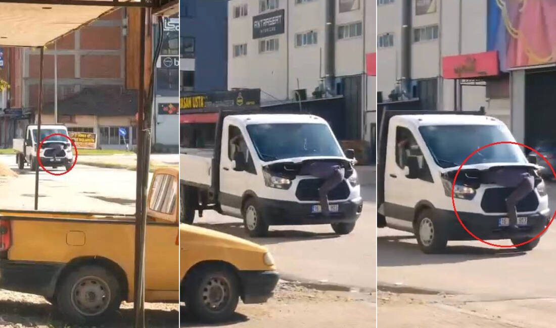 Bursa’da canını hiçe saydı! Arızayı tespit etmek için… Bursa’nın İnegöl ilçesinde bir tamirci, seyir halindeki kamyonetin motor kısmına