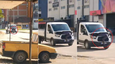 Bursa’nın İnegöl ilçesinde bir tamirci, seyir halindeki kamyonetin motor kısmına