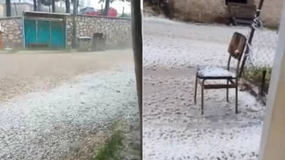 Bursa’nın Keles ilçesinde etkili olan dolu yağışı vatandaşlara zor anlar